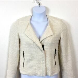 Truth & Pride Moto Jacket Women's Cream Metallic Long Sleeve Collared Size M